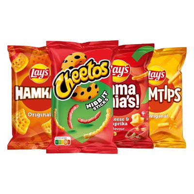 Cheetos en Lay's Hamka's, mama mia's, pomtips en ringlings