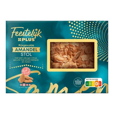 Feestelijk PLUS Rijkelijk gevulde amandel-, noten- en volkorenstol