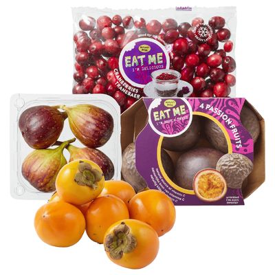 PLUS Kaki en Eat Me Vijgen, passievrucht en cranberries