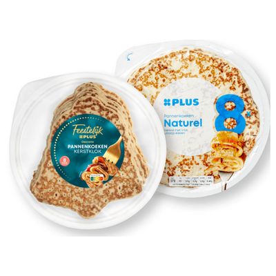PLUS Pannenkoeken naturel en Feestelijk PLUS Kerstklok pannenkoeken