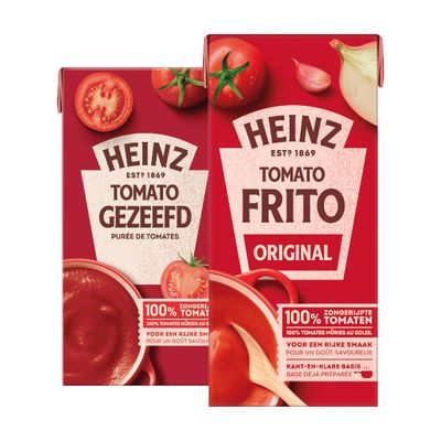 Heinz Frito, tomatenblokjes en gezeefde tomaten