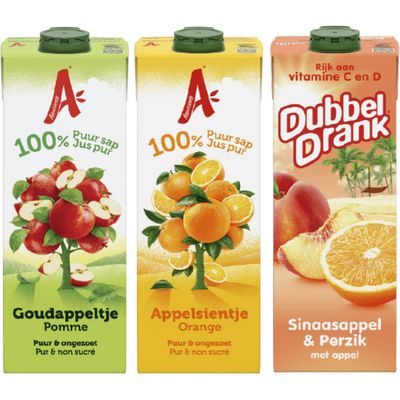 Alle Appelsientje 100% en DubbelDrank literpakken