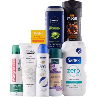Alle A-merk bad- en doucheproducten en deodorant