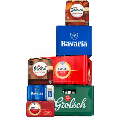 Alle Grolsch, Amstel of Bavaria multipacks of kratten*