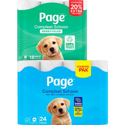 Page toiletpapier compleet schoon 24 rollen en gerecycled 18 rollen