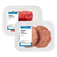 PLUS Runder hamburgers, rundervinken en slavinken