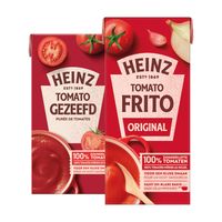 Heinz Frito, tomatenblokjes en gezeefde tomaten