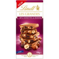 Lindt Les grandes 34% noisettes & raisins