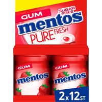 Mentos Gum Pure Fresh Aardbei Suikervrij Mini Pot 2x12 stuks