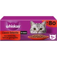 Whiskas 1+ Natvoer - Classic - Selectie in saus - maaltijdzakjes 80 x 85 g